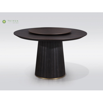 Round Solid Wood Dining Table With Metal Bottom